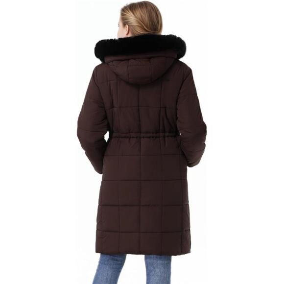 Women's Winter Coat Long Waterproof Parka - Warm Brown - Picture 7 of 7